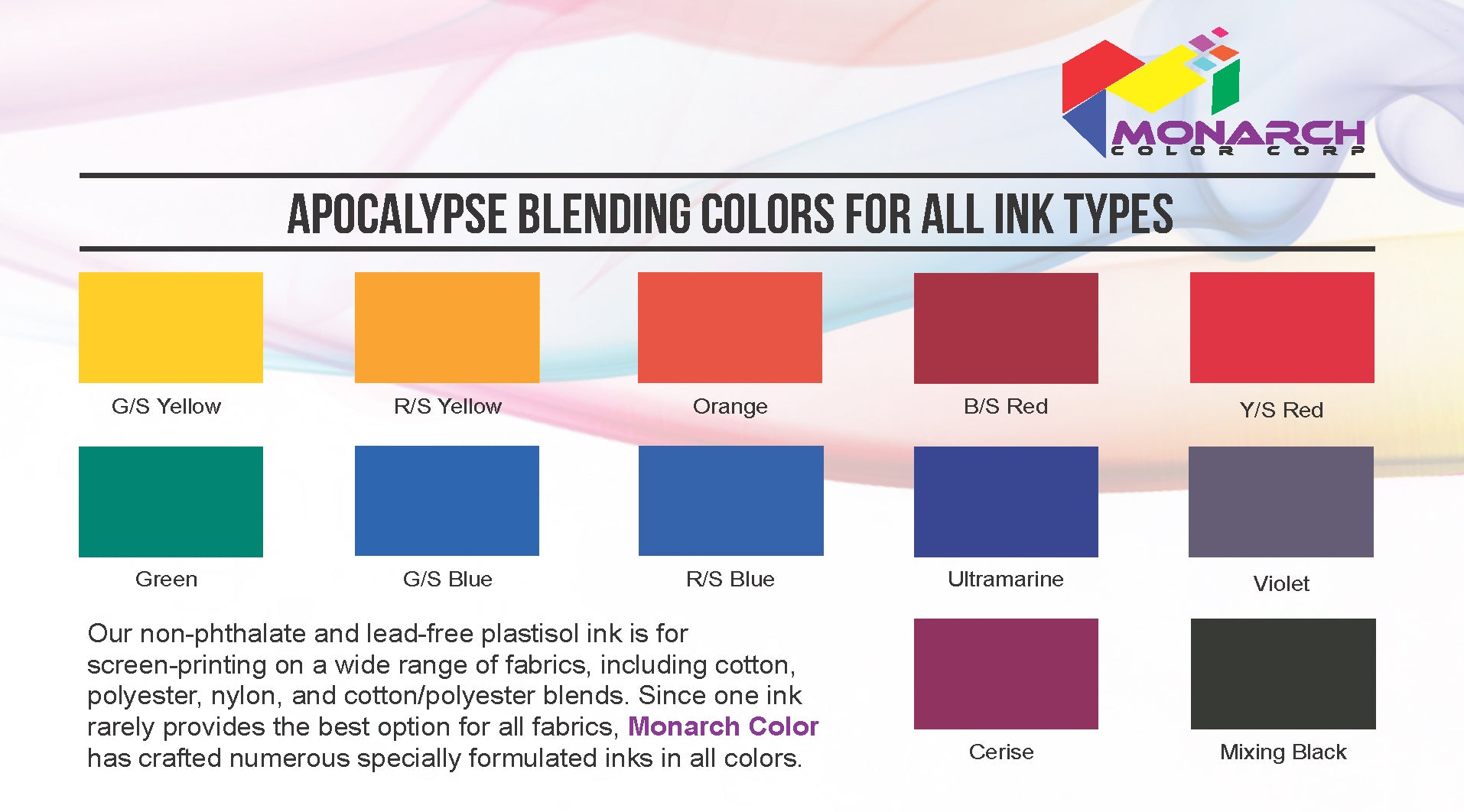 Monarch Mist Color Monarch Apocalypse LB Colors Plastisol Screen Printing Inks Low Temp P ...